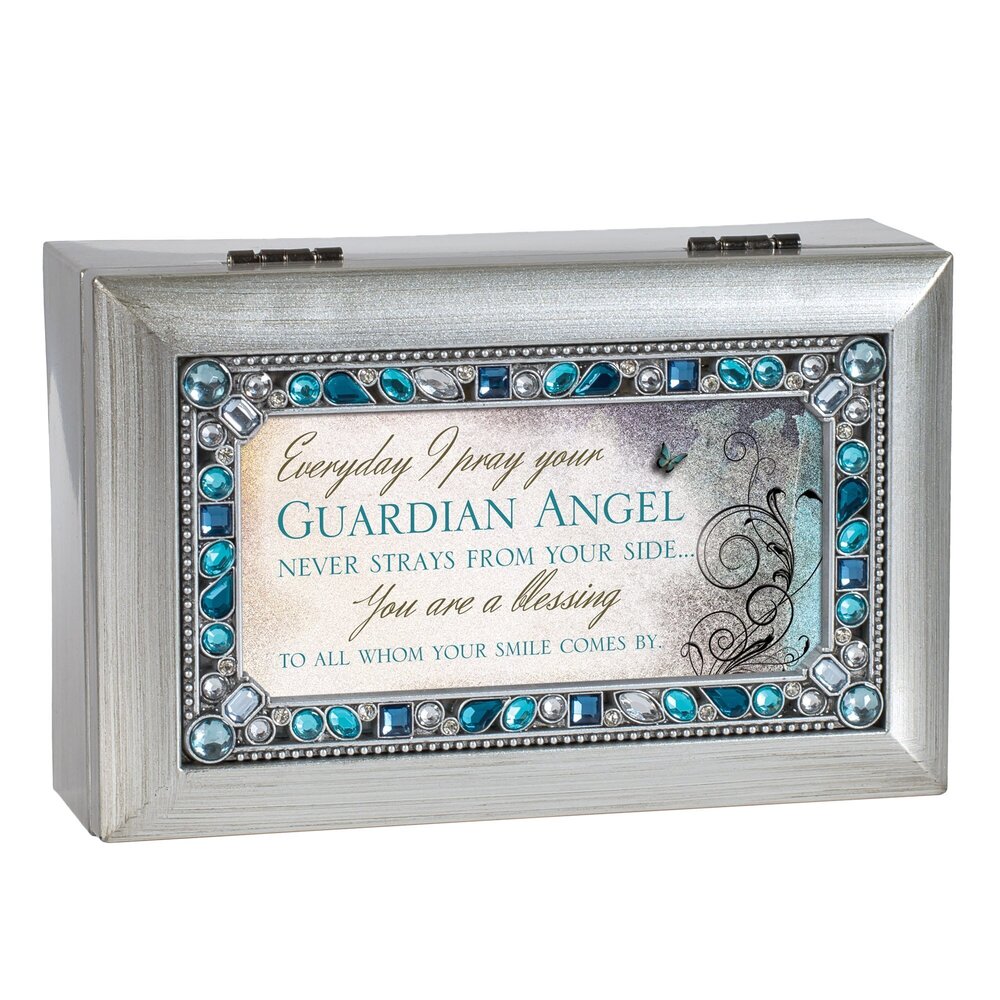 8730 Pray Your Guardian Angel Never Strays Brushed Silvertone Jewelry Music